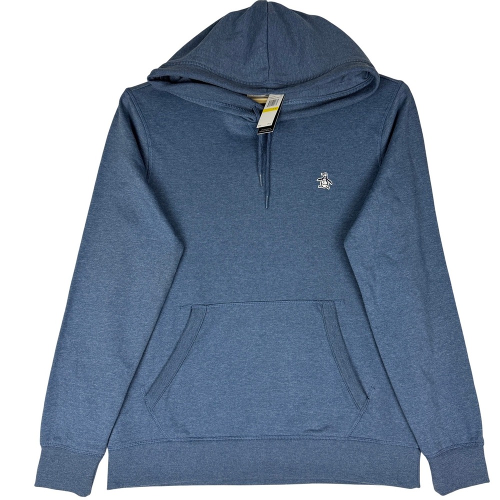 Original Penguin Hoodie Men M Blue Sargasso Sea Heather Pullover Logo NWT